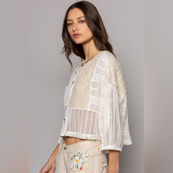 Chiffon & Crochet Woven Balloon Sleeve Top - POL - Picture 6 of 6